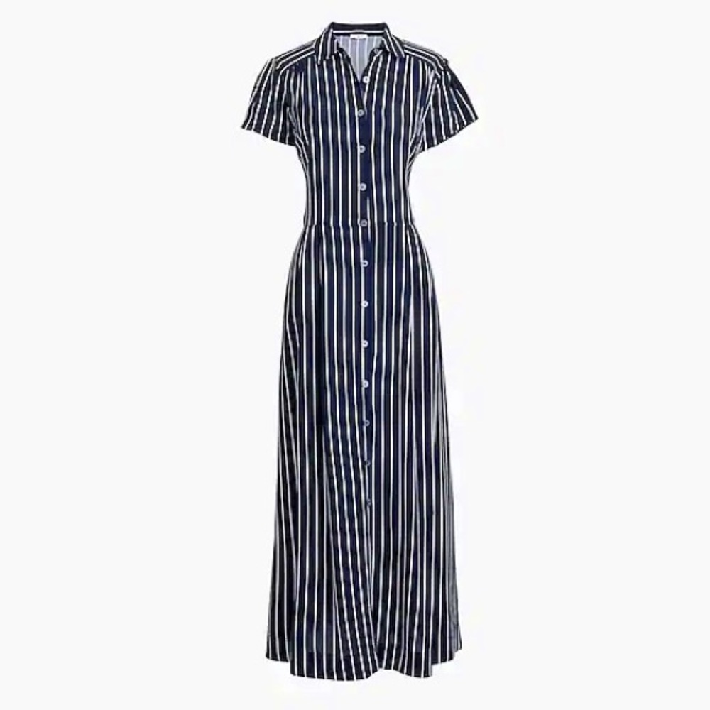 J. Crew mid-length navy and white button-down pinstripe shirt dress BRAND NEW